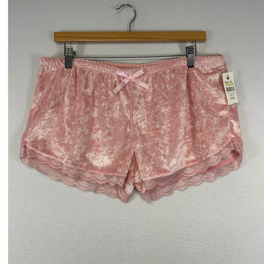 Coquette Bobbie Brooks Womens XL Pink Crushed‎ Velvet Lace Trim Sleep Shorts NEW